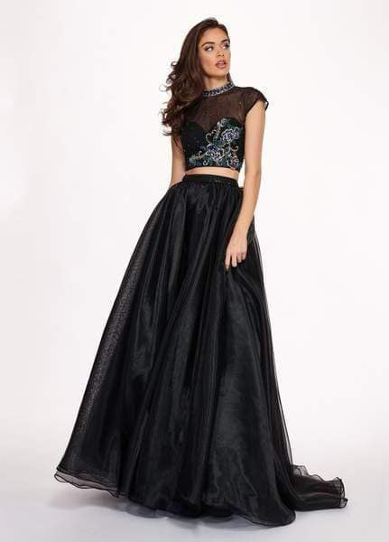 Rachel Allan - 6403 Two Piece Floral Beaded A-line Dress Special Occasion Dress 0 / Black