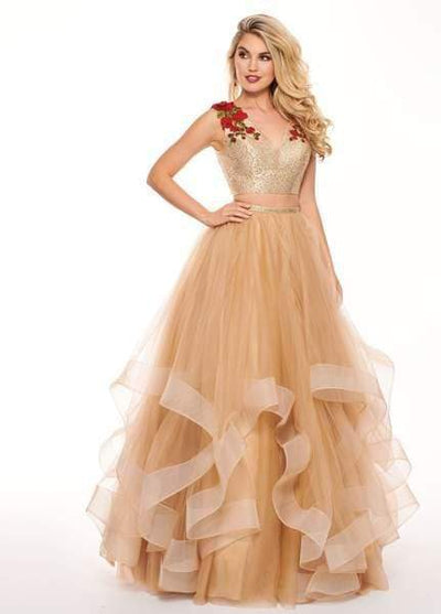 Rachel Allan - 6412 Two-Piece Floral Motif Shoulders Tiered Tulle Gown Special Occasion Dress