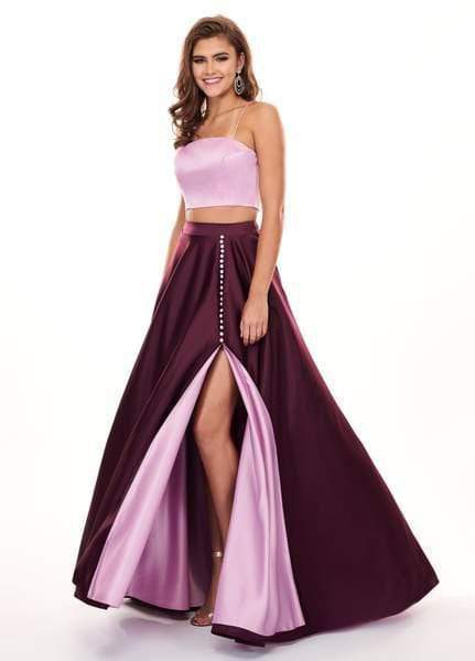Rachel Allan - 6422 Two Piece Matte Satin A-line Dress Prom Dresses 0 / Mauve Black Cherry
