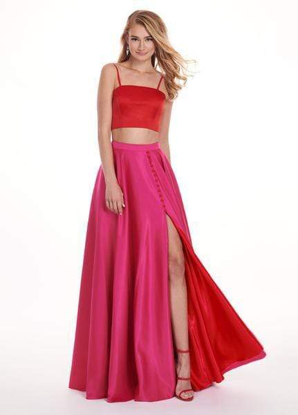Rachel Allan - 6422 Two Piece Matte Satin A-line Dress Prom Dresses 0 / Red Fuchsia