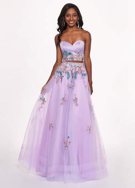 Rachel Allan - 6428 Strapless Beaded Embroidered Two-Piece Prom Gown Special Occasion Dress 0 / Lilac