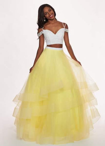 Rachel Allan - 6434 Two Piece Cold Shoulder Crop Top Tulle Prom Dress Special Occasion Dress 0 / White/Yellow