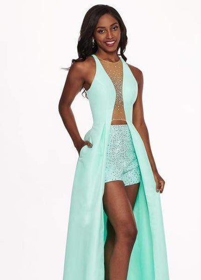 Rachel Allan - 6435 Plunging Illusion Gown with Beaded Shorts Evening Dresses 0 / Mint