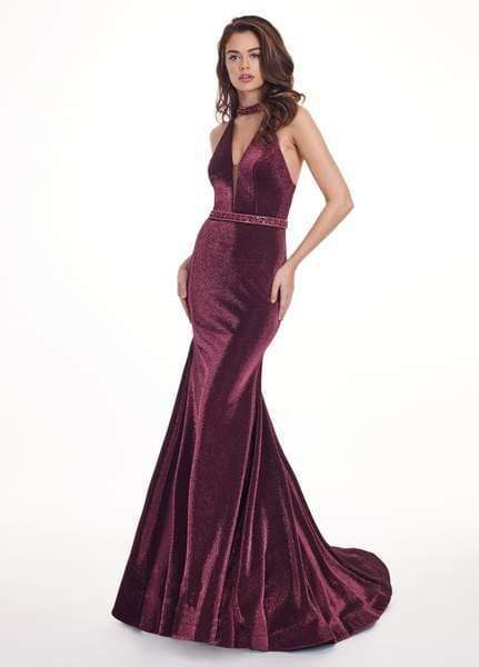 Rachel Allan - 6436 Beaded High Halter Metallic Jersey Mermaid Dress Special Occasion Dress 0 / Magenta Black