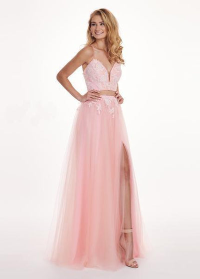 Rachel Allan - 6466 Lace Deep V-neck Tulle A-line Dress Prom Dresses 0 / Pink