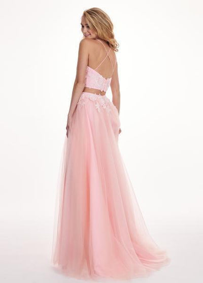 Rachel Allan - 6466 Lace Deep V-neck Tulle A-line Dress Special Occasion Dress