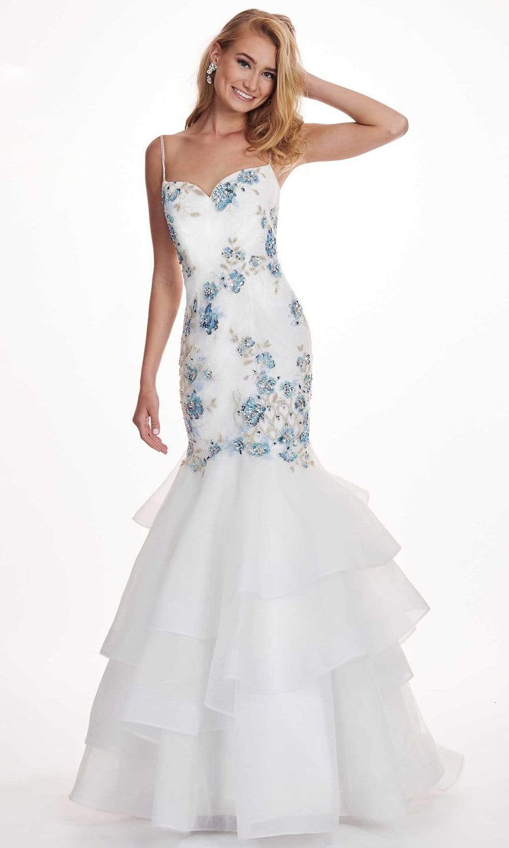 Rachel Allan - 6485 Embellished Sweetheart Tiered Mermaid Gown Special Occasion Dress 0 / White Coral