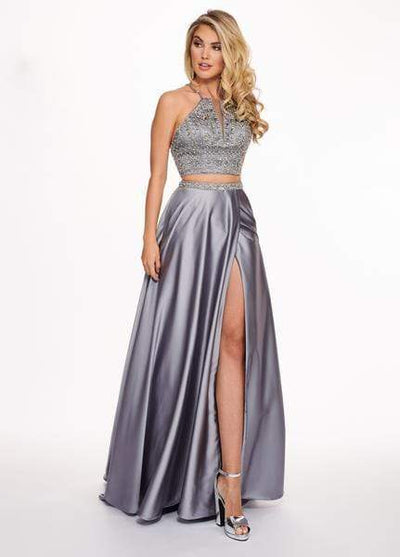 Rachel Allan - 6497 Beaded Ornate Two-Piece Satin Gown Prom Dresses 0 / Platinum