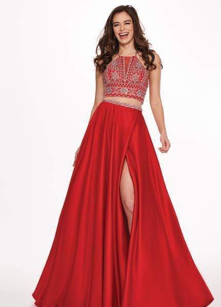 Rachel Allan - 6497 Beaded Ornate Two-Piece Satin Gown Prom Dresses 0 / Red
