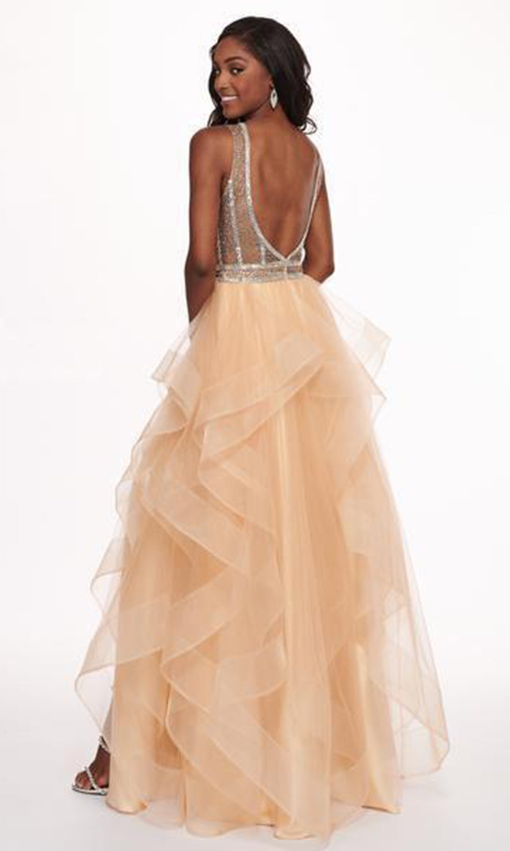 Rachel Allan - Beaded Ruffle Tulle Ruffle High-Low Prom Dress 6512 - 1 pc Lilac In Size 16 Available CCSALE 16 / Neutral