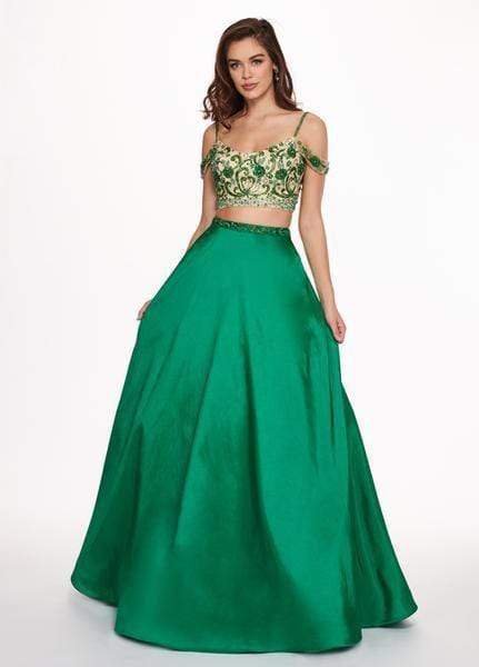 Rachel Allan - 6534 Two Piece Beaded Taffeta Ballgown Ball Gowns 0 / Emerald