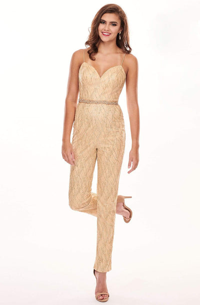 Rachel Allan - 6557 Sweetheart Bodice Glitter Skinny Jumpsuit Evening Dresses 0 / Gold