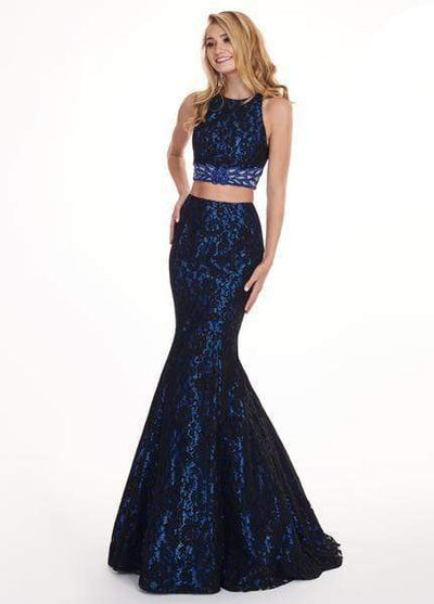 Rachel Allan - 6578 Two-Piece Floral Beaded Lace Mermaid Gown Special Occasion Dress 0 / Black Midnight