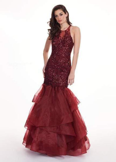 Rachel Allan - 6582 Sequined Halter Ruffled Mermaid Dress Special Occasion Dress