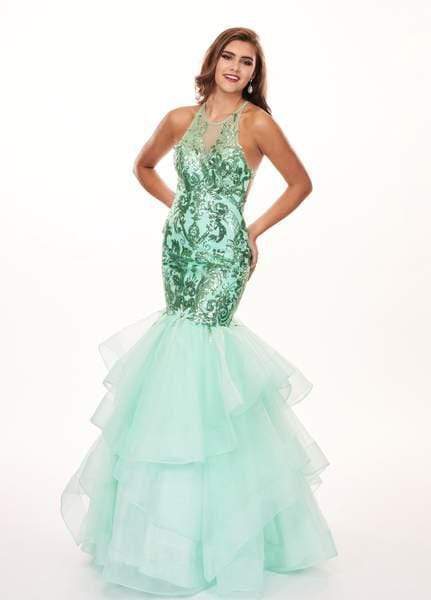 Rachel Allan - 6582 Sequined Halter Ruffled Mermaid Dress Special Occasion Dress