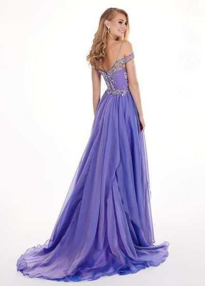 Rachel Allan - 6591 Crystal Ornate Illusion Off Shoulder Cascade Gown Special Occasion Dress