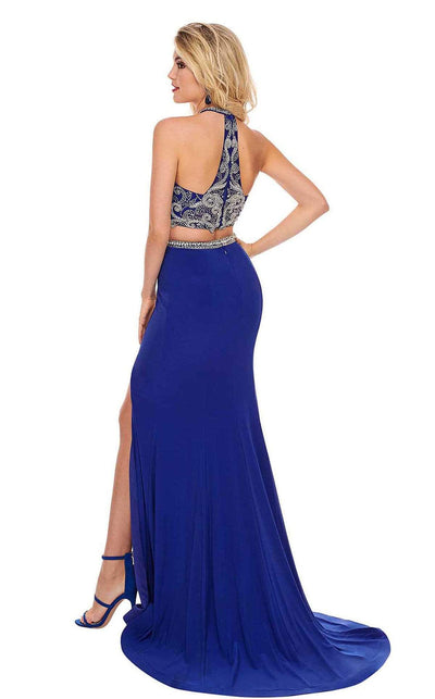 Rachel Allan - 6641 Two-Piece Beaded Halter High Slit Gown Special Occasion Dress