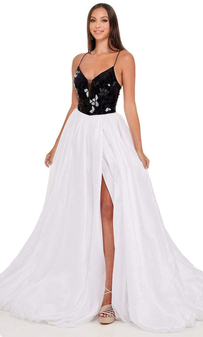 Rachel Allan - 70021 High Slit Cut Glass Bubble Hem Dress Prom Dresses 00 / Black White