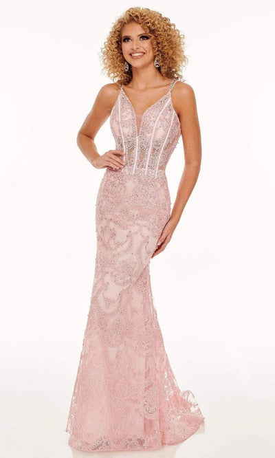 Rachel Allan - 70112 Applique Deep V Neck Mermaid Gown Prom Dresses 00 / Pink