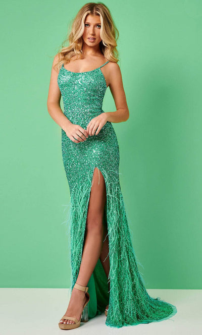Rachel Allan 70150 - Feathered Sequin Prom Dress Special Occasion Dress 00 / Jade