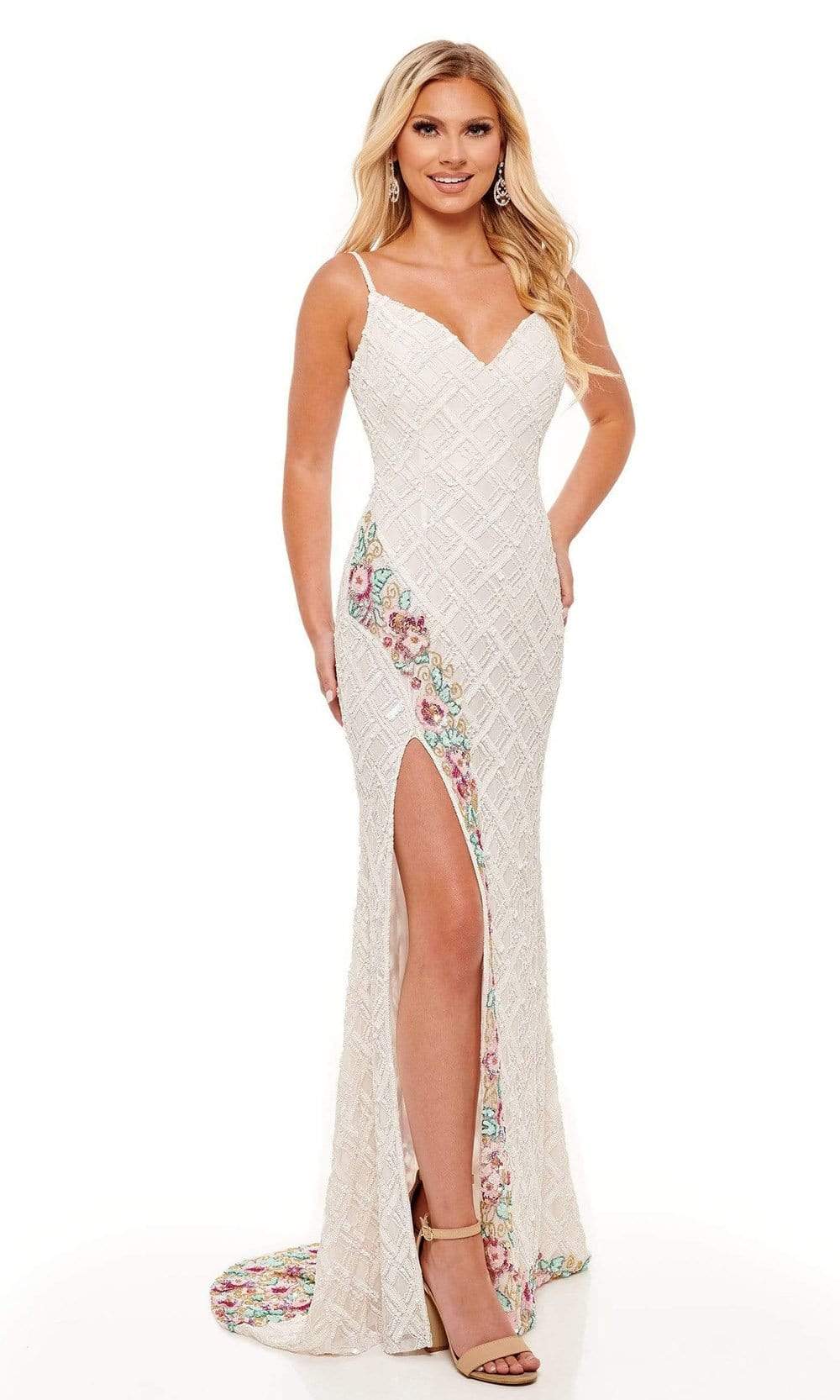 Rachel Allan - 70156 Fitted V-Neck Evening Dress Prom Dresses 00 / White Multi-Color