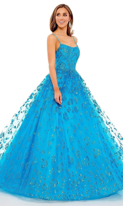 Rachel Allan - 70182 Sequin Accented A-Line Gown Prom Dresses 00 / Ocean Blue