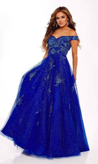 Rachel Allan - 70187 Bead Embellished Off Shoulder Ballgown Prom Dresses 00 / Royal