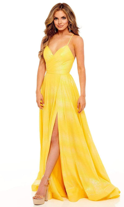 Rachel Allan - 70200 V-Neck A-Line Evening Gown Prom Dresses 00 / Yellow