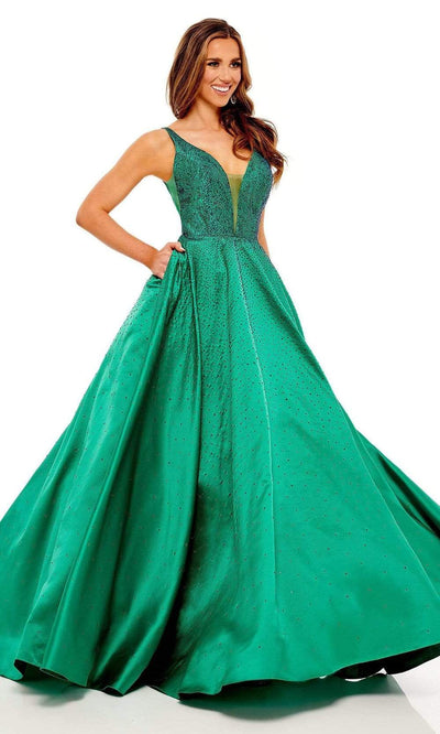 Rachel Allan - 70212 Beaded Scoop Back A-Line Gown Prom Dresses 00 / Emerald