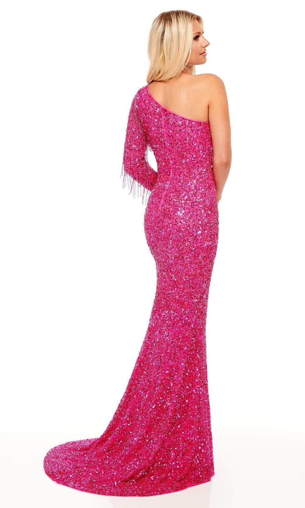Rachel Allan - 70236 Bead Fringed Asymmetrical Gown Special Occasion Dress In Pink