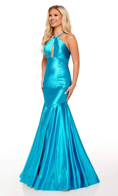 Rachel Allan - 70240 Halter Strap Cutout Mermaid Gown Prom Dresses 00 / Turquoise