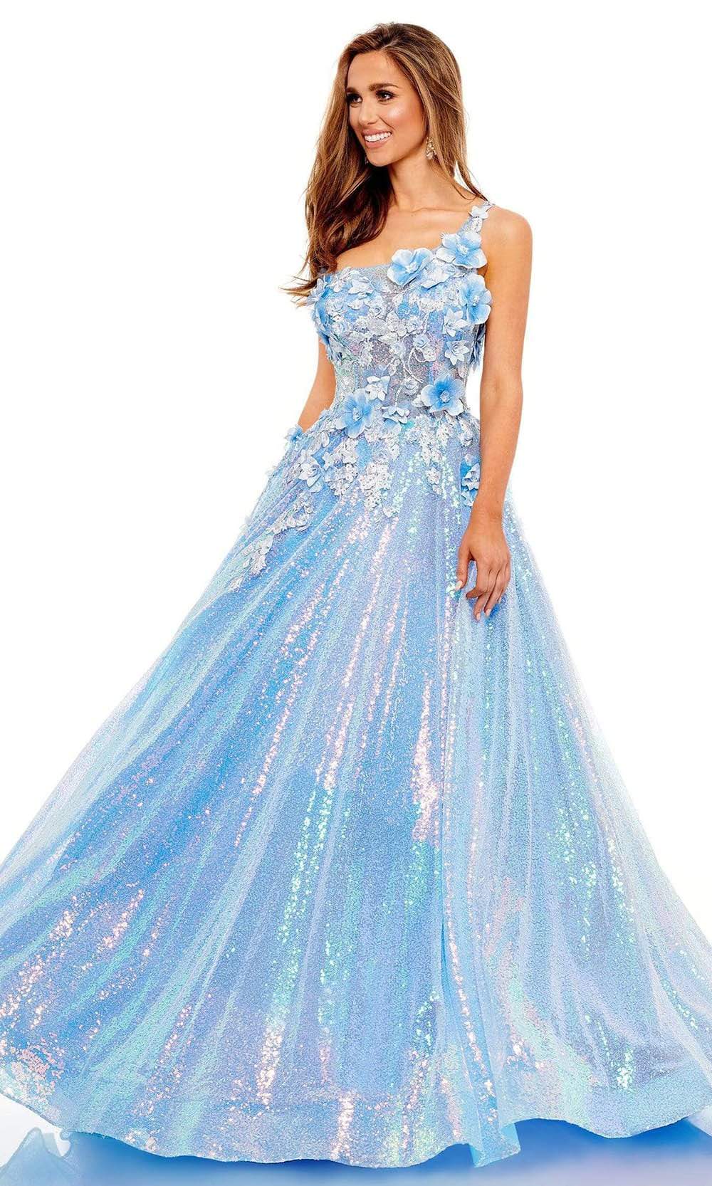 Rachel Allan - 70267 Asymmetrical Appliqued Ballgown Prom Dresses 00 / Periwinkle