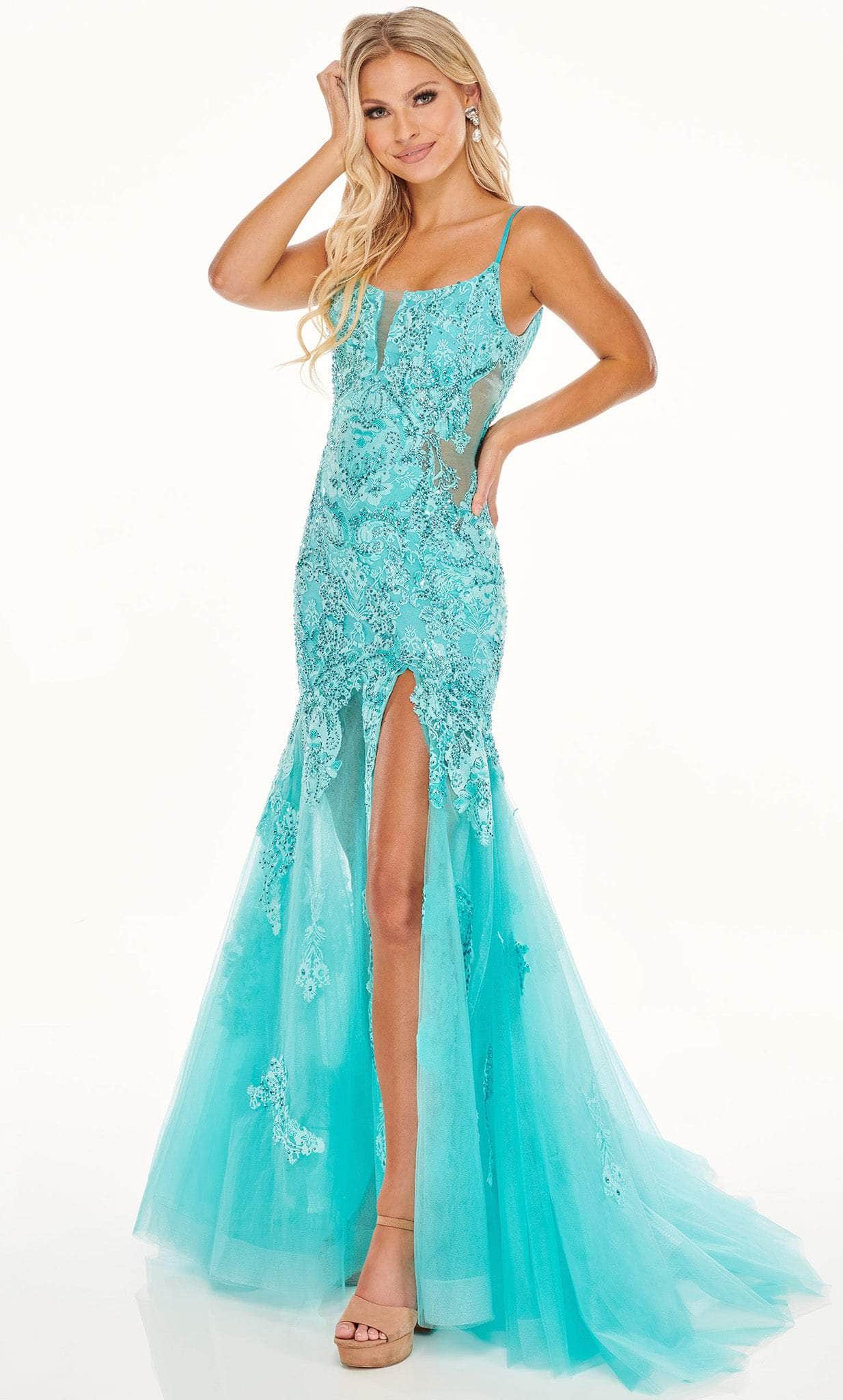 Rachel Allan 70275 - Lace Trumpet Prom Dress Special Occasion Dress 00 / Aqua Green