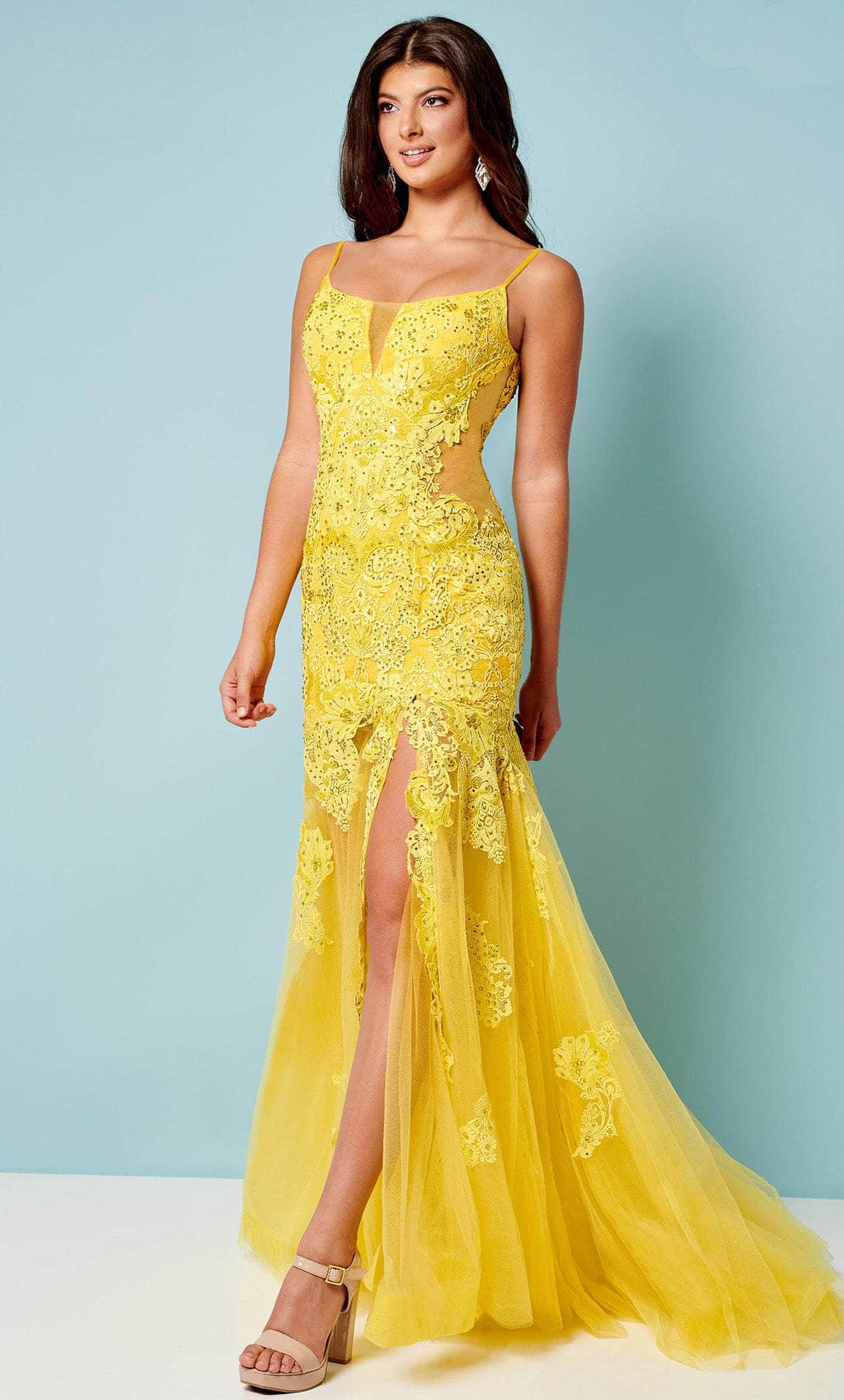 Rachel Allan 70275 - Lace Trumpet Prom Dress Special Occasion Dress 00 / Bright Yellow