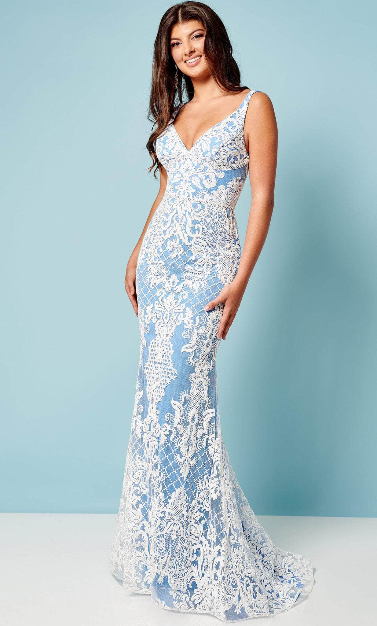 Rachel Allan 70277 - Lace Style Mermaid Prom Dress Special Occasion Dress 00 / Periwinkle White