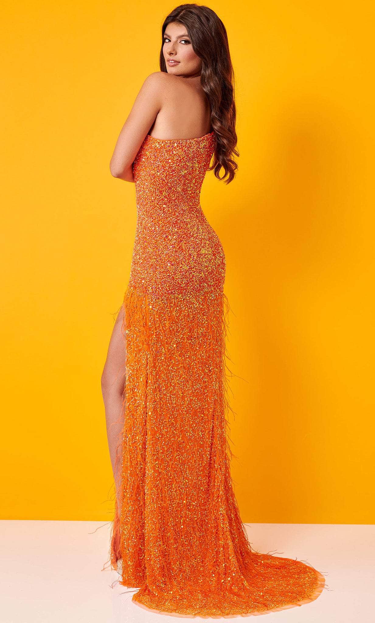 Rachel Allan 70287W - Feathered Sheath Prom Dress Prom Dresses