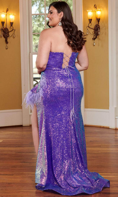 Rachel Allan 70397W - Feather Ornate Slit Prom Dress Special Occasion Dress