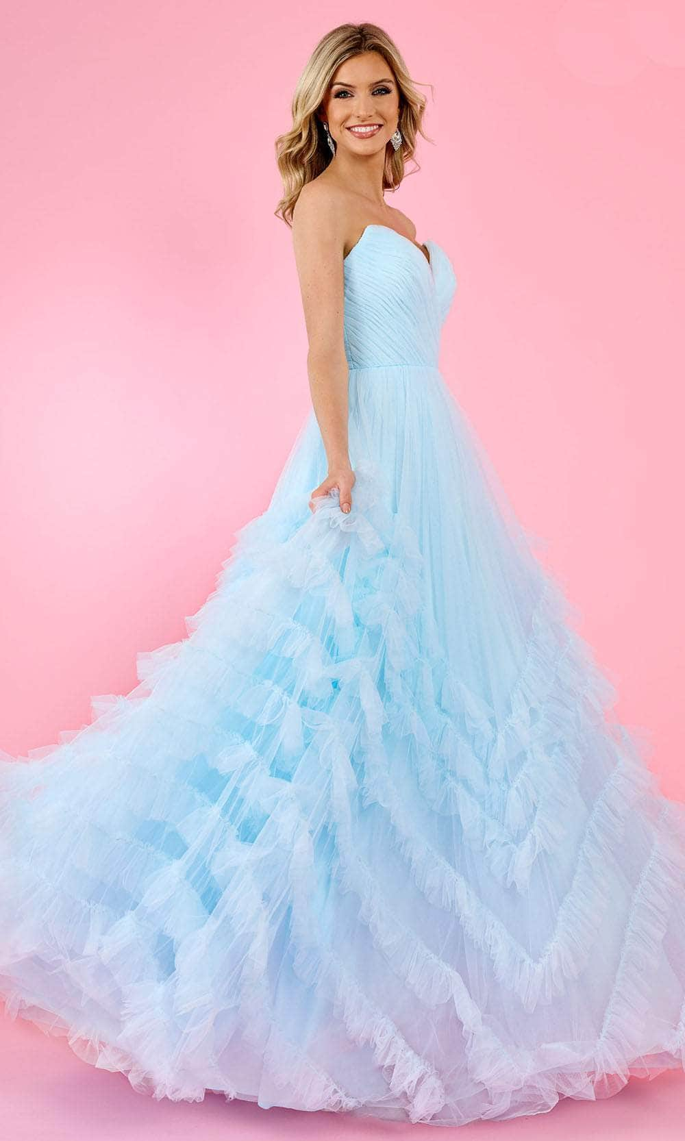 Rachel Allan 70490 - Ruffled Trim Ballgown Ball Gowns 00 / Light Blue