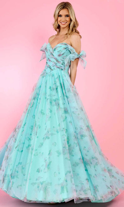 Rachel Allan 70495 - Ruched Floral Prom Dress Prom Dresses 00 / Light Blue