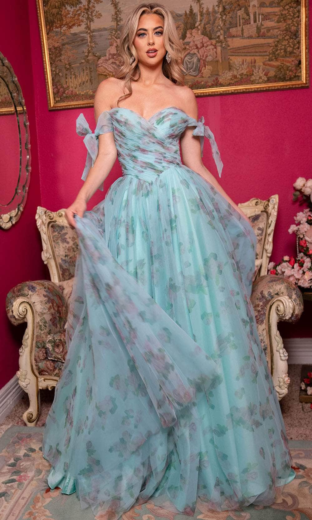 Rachel Allan 70495 - Long Print Tulle A-Line Dress