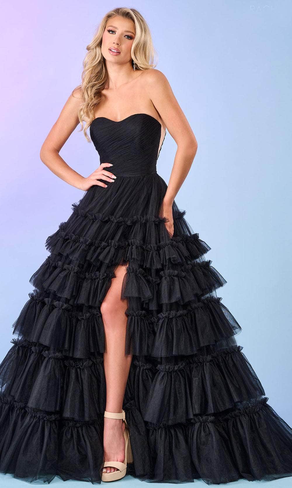 Rachel Allan 70503 - Ruffle Trimmed Ballgown Ball Gowns 00 / Black