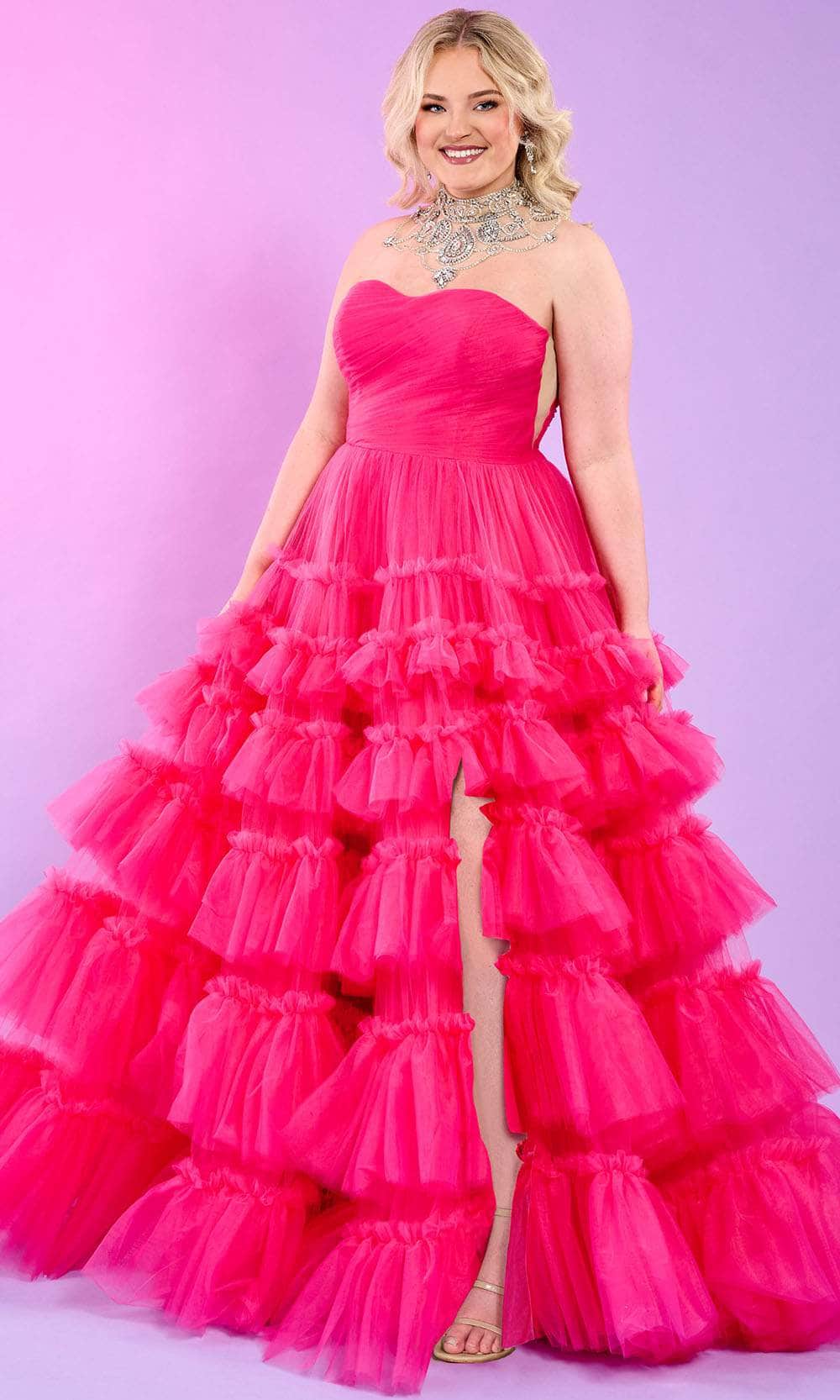 Rachel Allan 70503 - Ruffle Trimmed Ballgown Ball Gowns 00 / Hot Pink