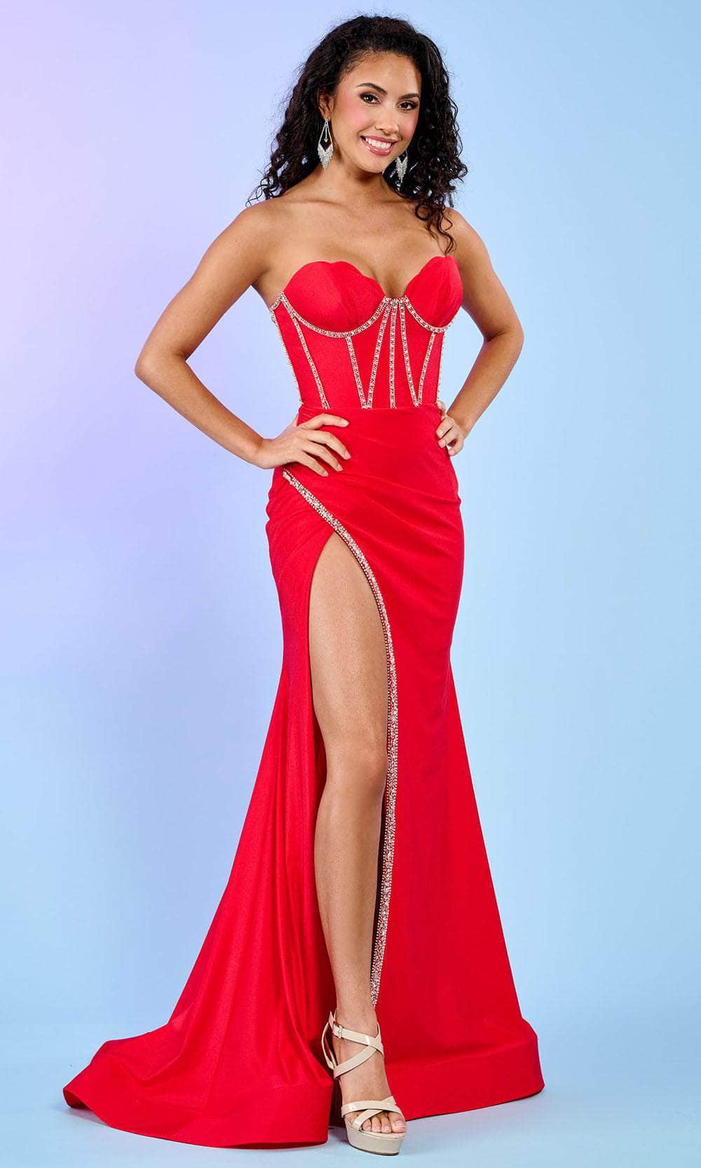 Rachel Allan 70577 - Scalloped Corset Prom Dress Prom Dresses 00 / Red