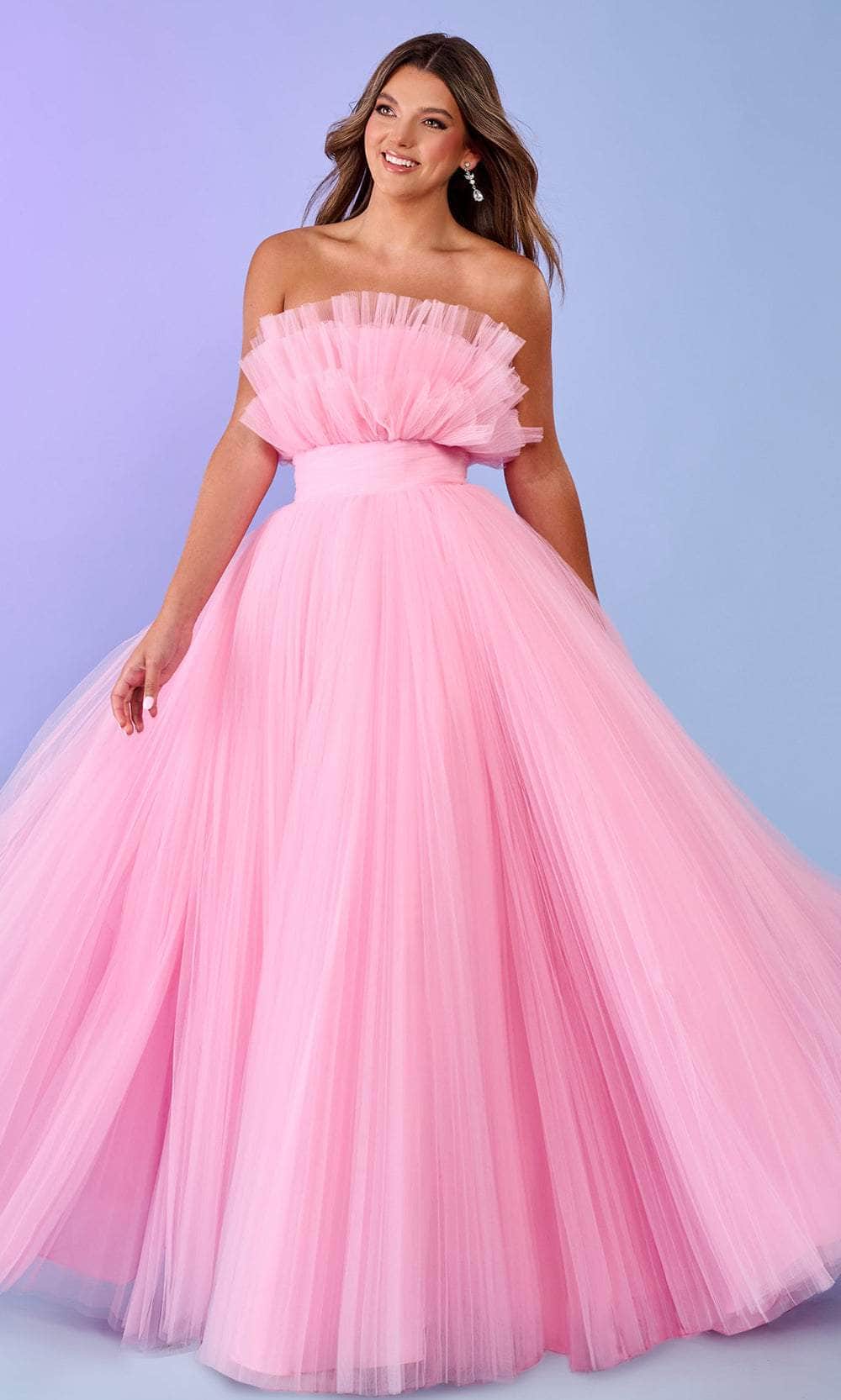 Rachel Allan 70583 - Ruffled Strapless Evening Gown Ball Gowns 00 / Pink