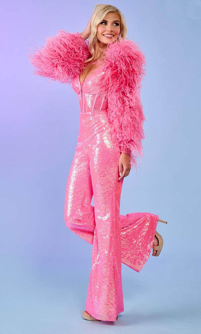 Rachel Allan 70589 - Corset Fitted Pantsuit Formal Pantsuits 00 / Hot Pink