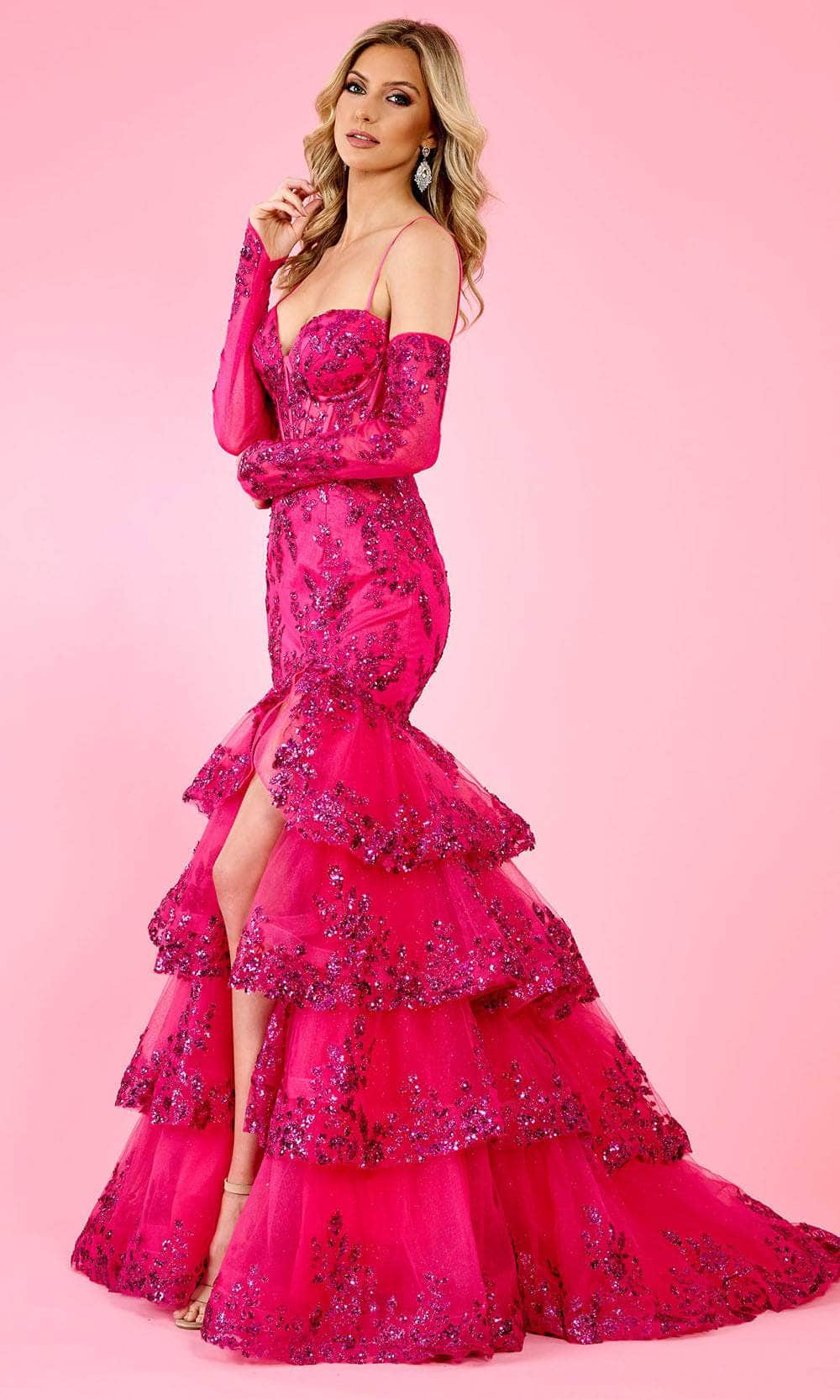 Rachel Allan 70614 - Ruffle Tiered Prom Gown Prom Dresses 00 / Fuchsia