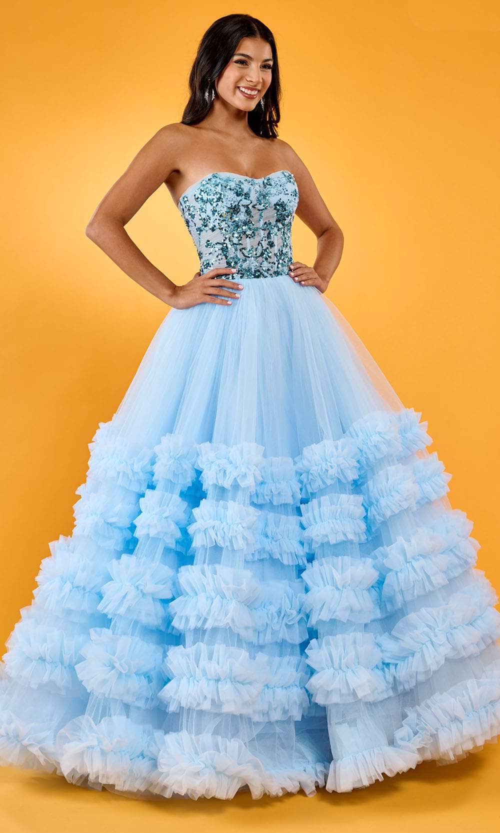 Rachel Allan 70621 - Sweetheart Ruffled Tulle Ballgown Ball Gowns 00 / Light Blue