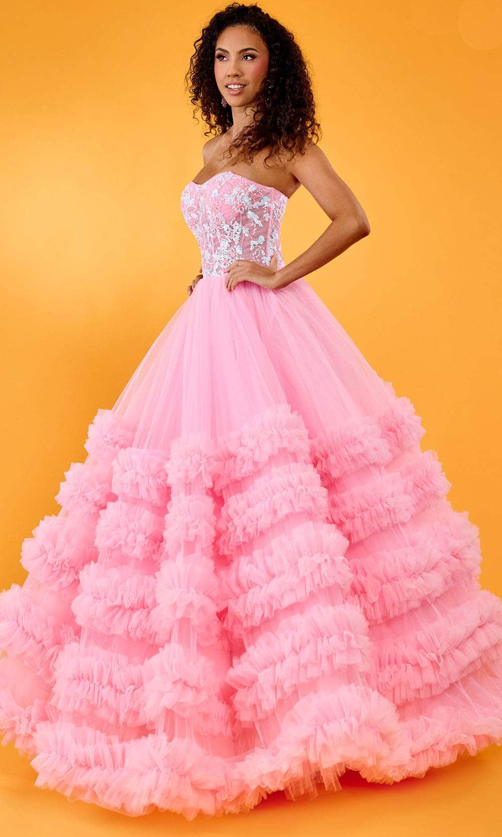 Rachel Allan 70621 - Sweetheart Ruffled Tulle Ballgown Ball Gowns 00 / Pink