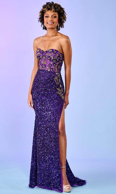 Rachel Allan 70650 - Strapless Embellished Prom Gown Prom Dresses 00 / Purple Gold