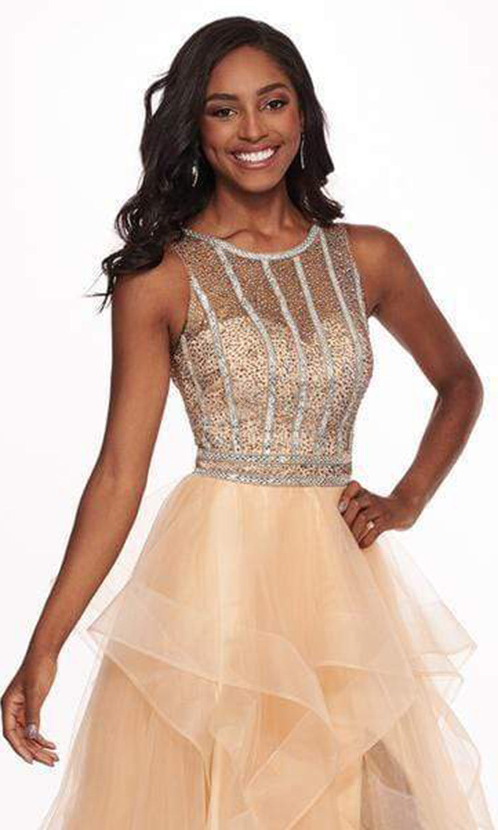 Rachel Allan - Beaded Ruffle Tulle Ruffle High-Low Prom Dress 6512 - 1 pc Lilac In Size 16 Available CCSALE 16 / Neutral